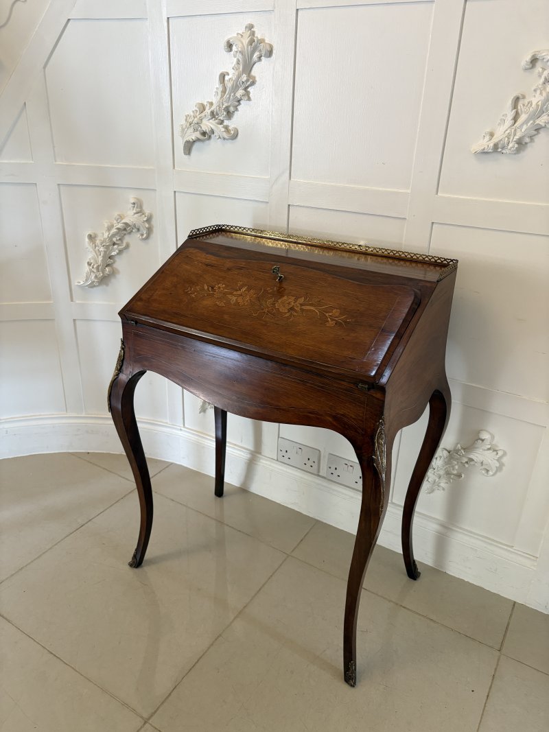 Antique Victorian French Quality Rosewood Marquetry Inlaid Bureau - Image 11